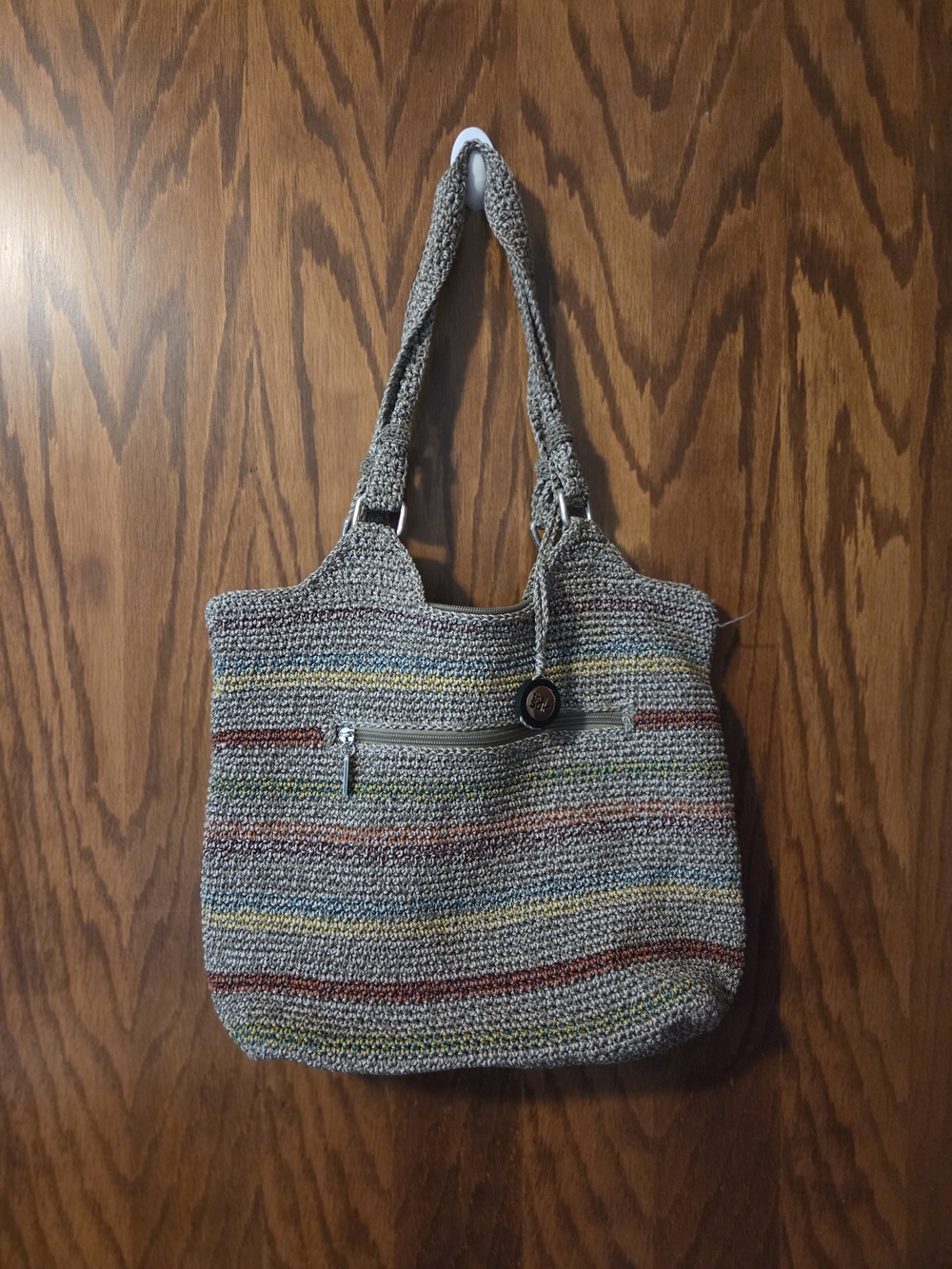 The Sak Gray Woven Shoulder Bag with Multicolor Stripes